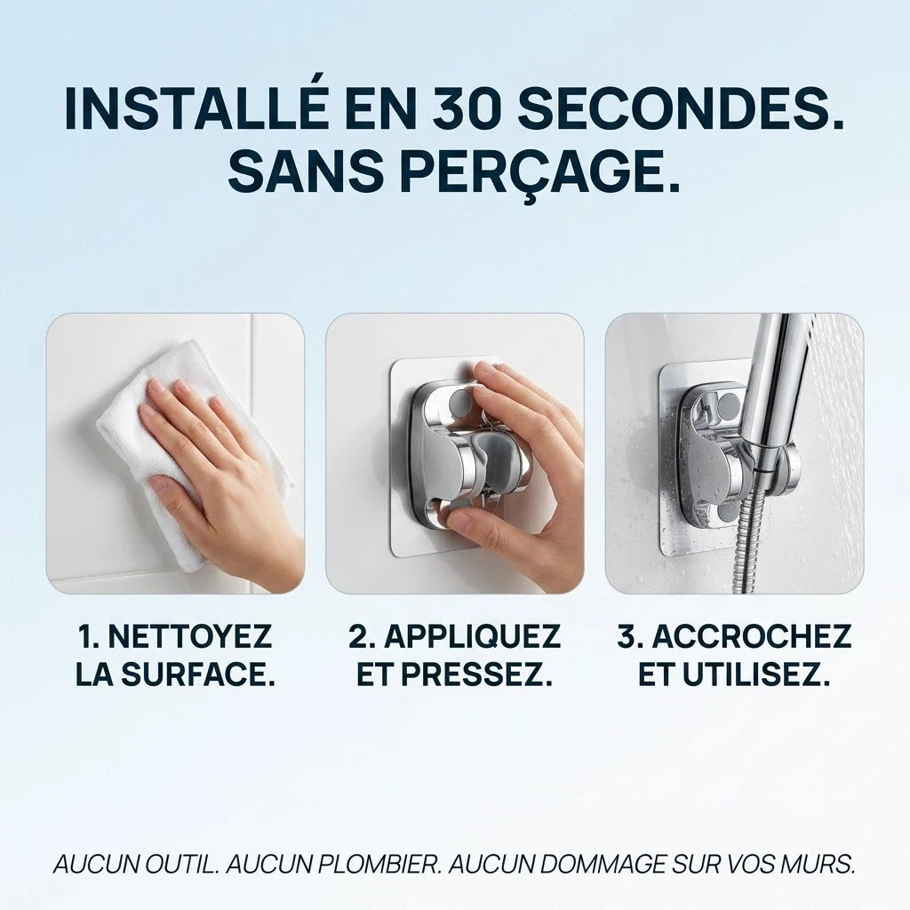 Support de douche auto-adhésif - vue de détail sur fond blanc
