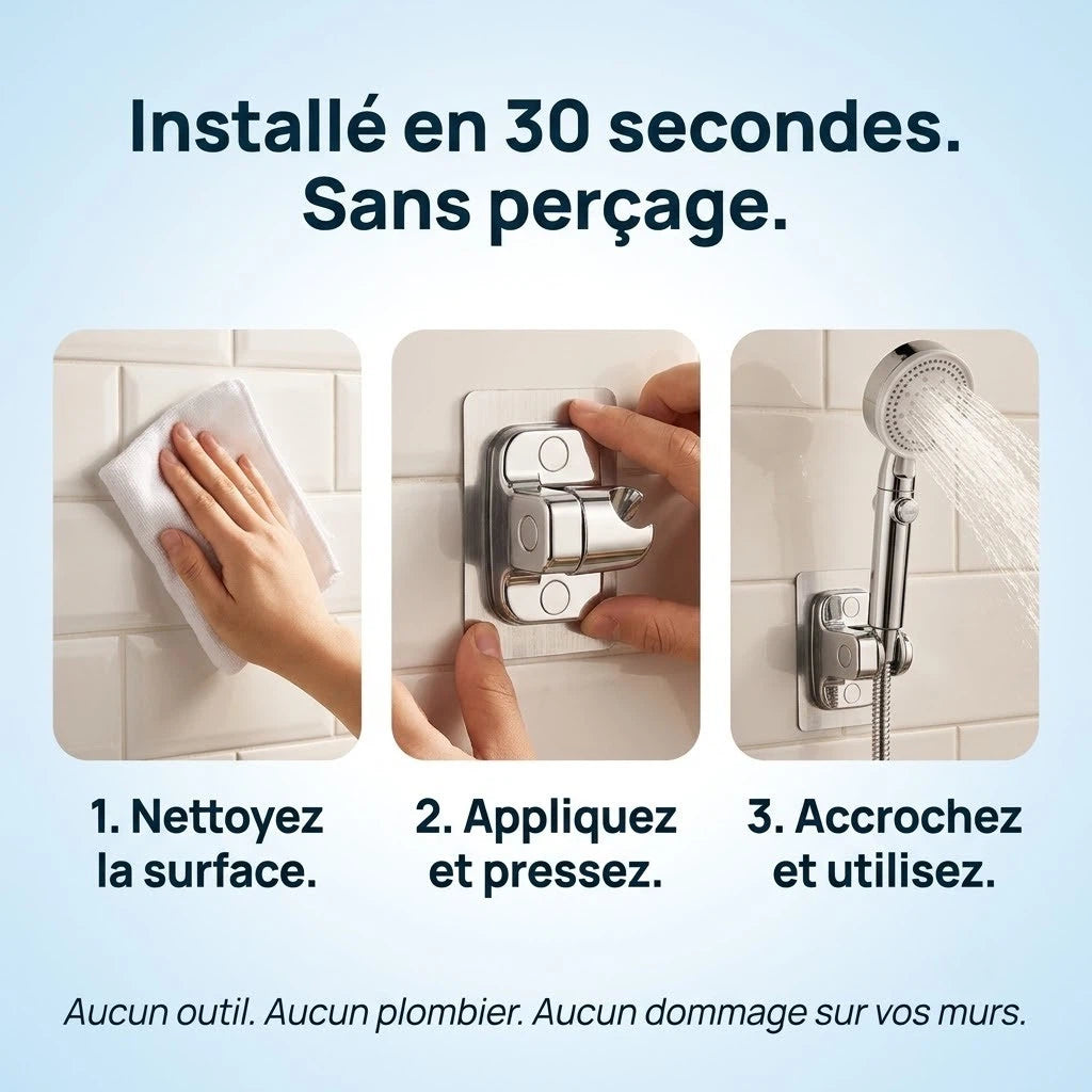 Support de douche auto-adhésif réglable - vue de côté sur fond blanc