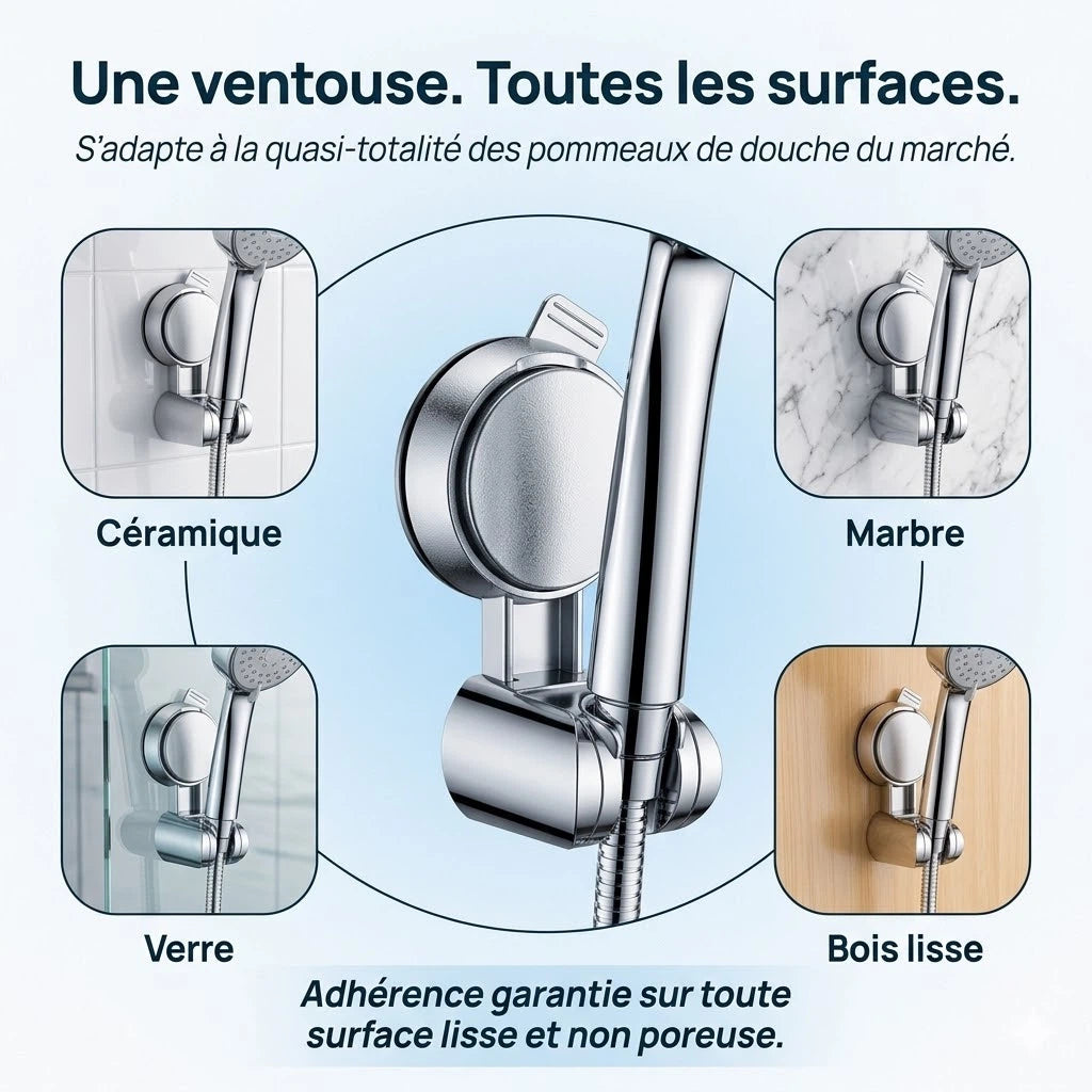 Support de douche à ventouse universel - vue de dos sur fond blanc