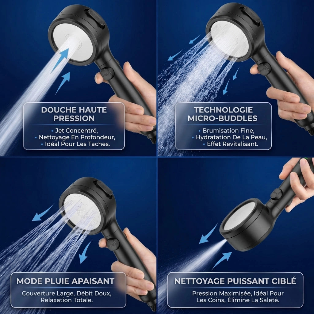 Pommeau de douche noir avec affichage numérique
