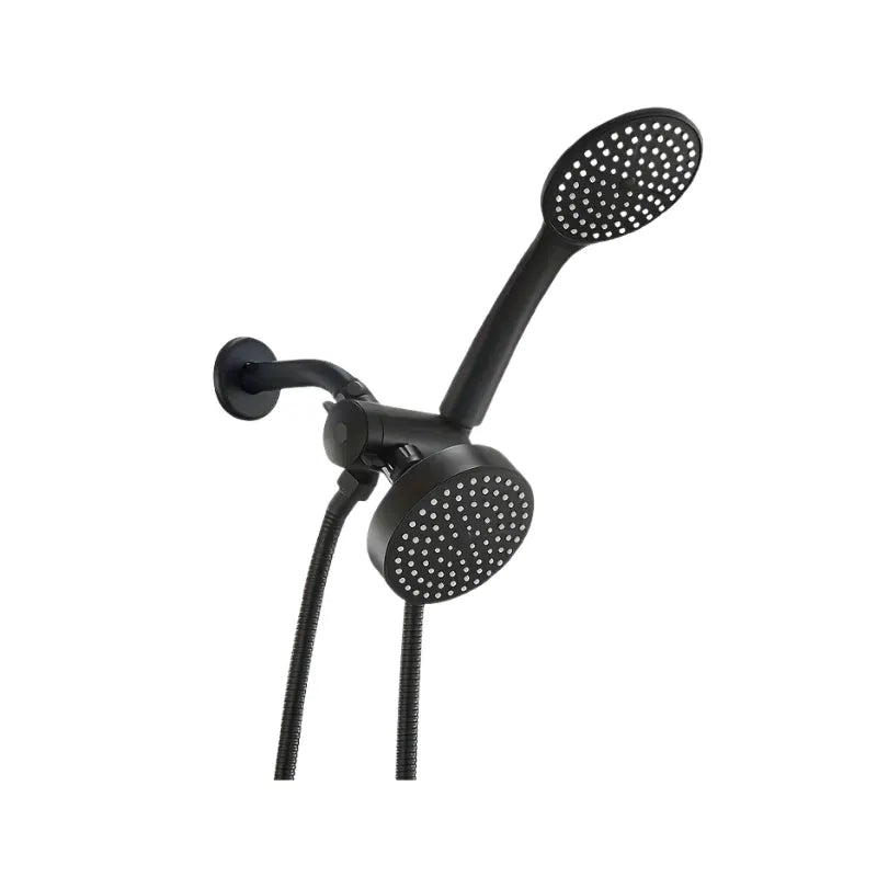 Pommeau de douche double haut débit noir sur fond blanc