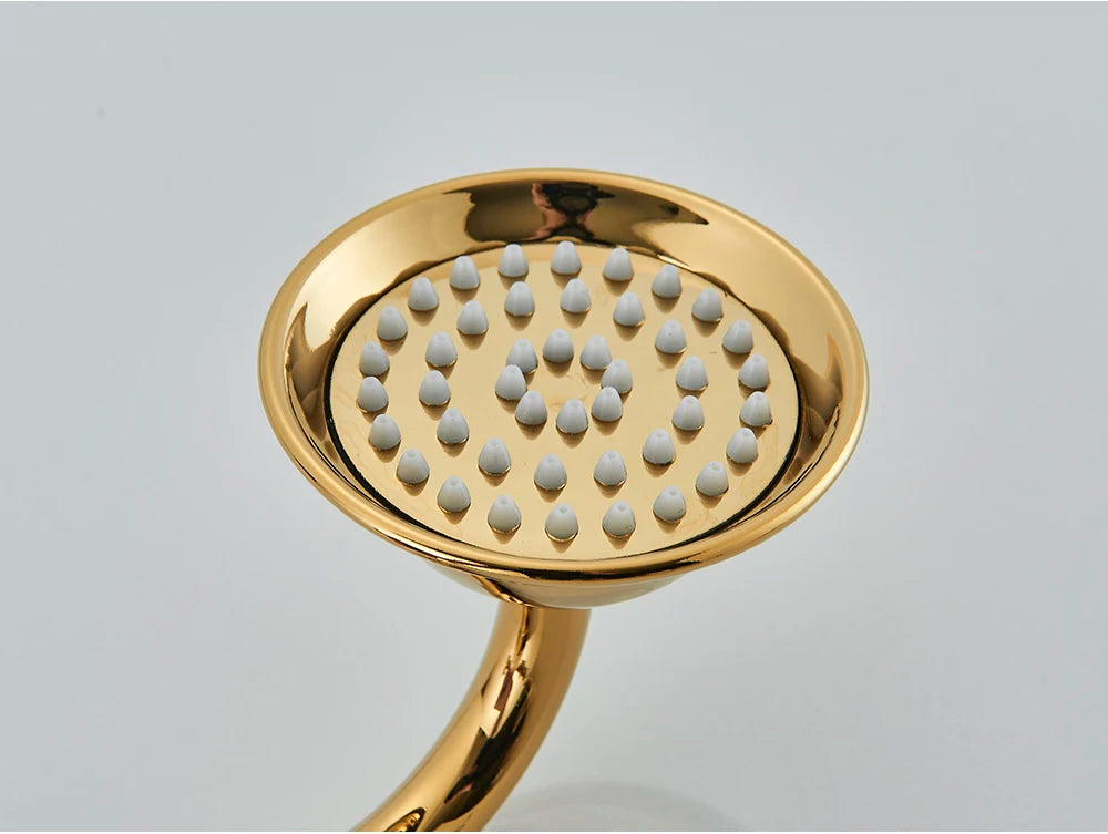 Pommeau de douche doré vintage à buses motif fleur