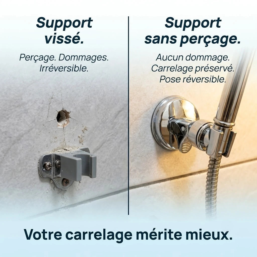 Support de douche à ventouse réglable - vue de face sur fond blanc