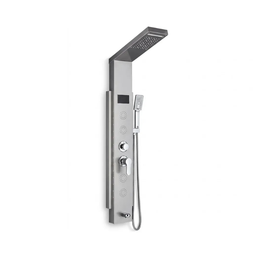 Colonne de Douche Hydromassante Inox Brossé - 4 Jets LED