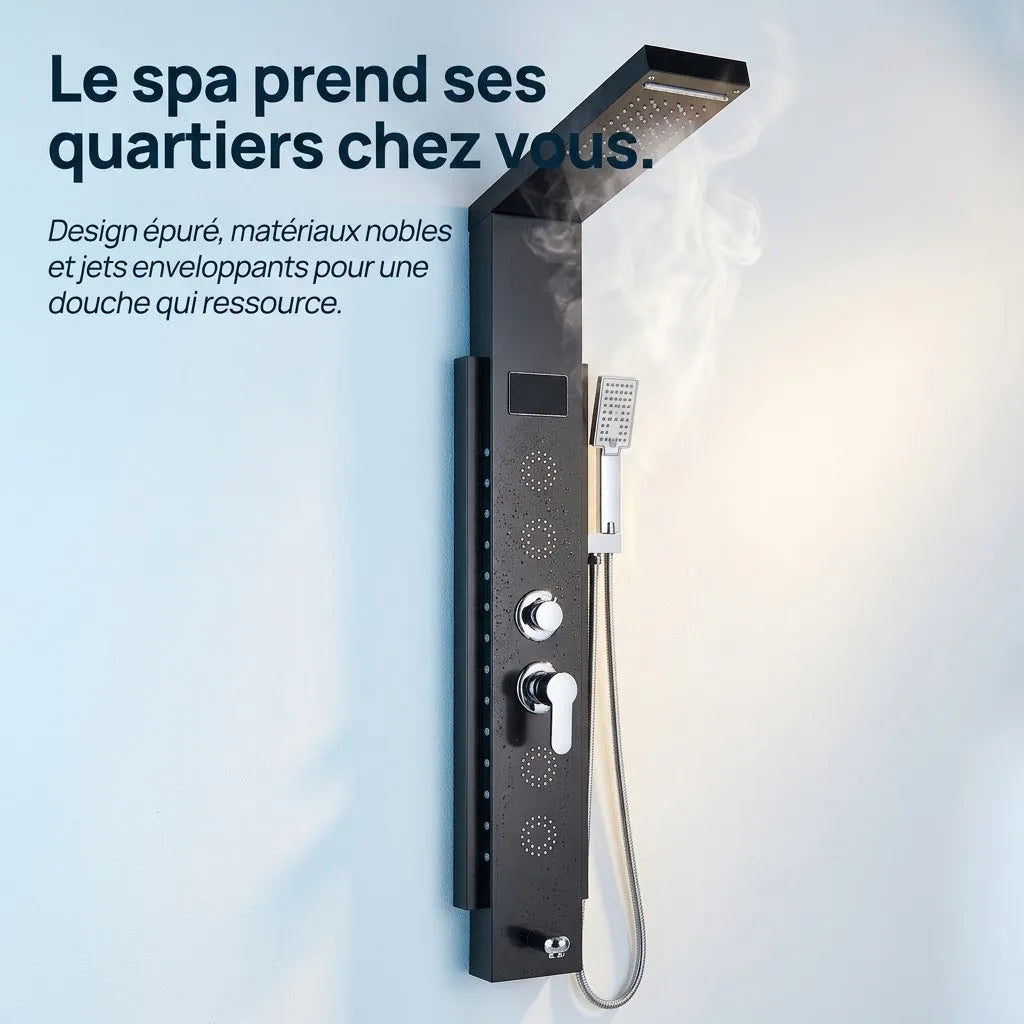 Colonne de Douche Hydromassante Noire - LED & 4 Jets