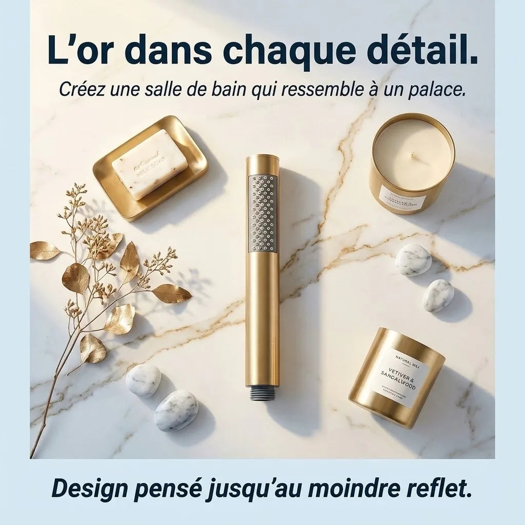 Douchette Dorée Brossée Jet Unique - vue de détail sur fond blanc