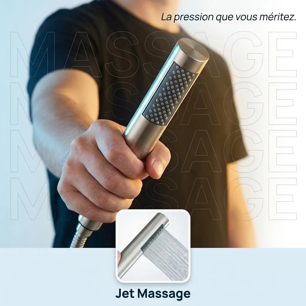 Douchette Barre Jet Unique Économique Argent Brossé - vue de face sur fond blanc