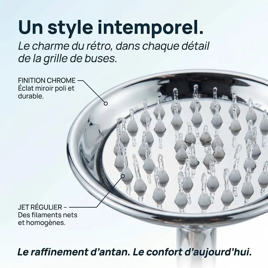 Douchette Économique Vintage Chromée Céramique Motif Fleur - vue de côté sur fond blanc