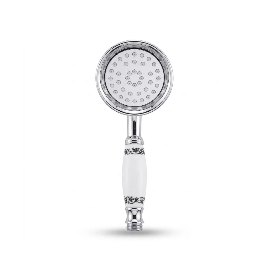 Douchette Économique Vintage Chromée Céramique Motif Fleur - vue principale sur fond blanc