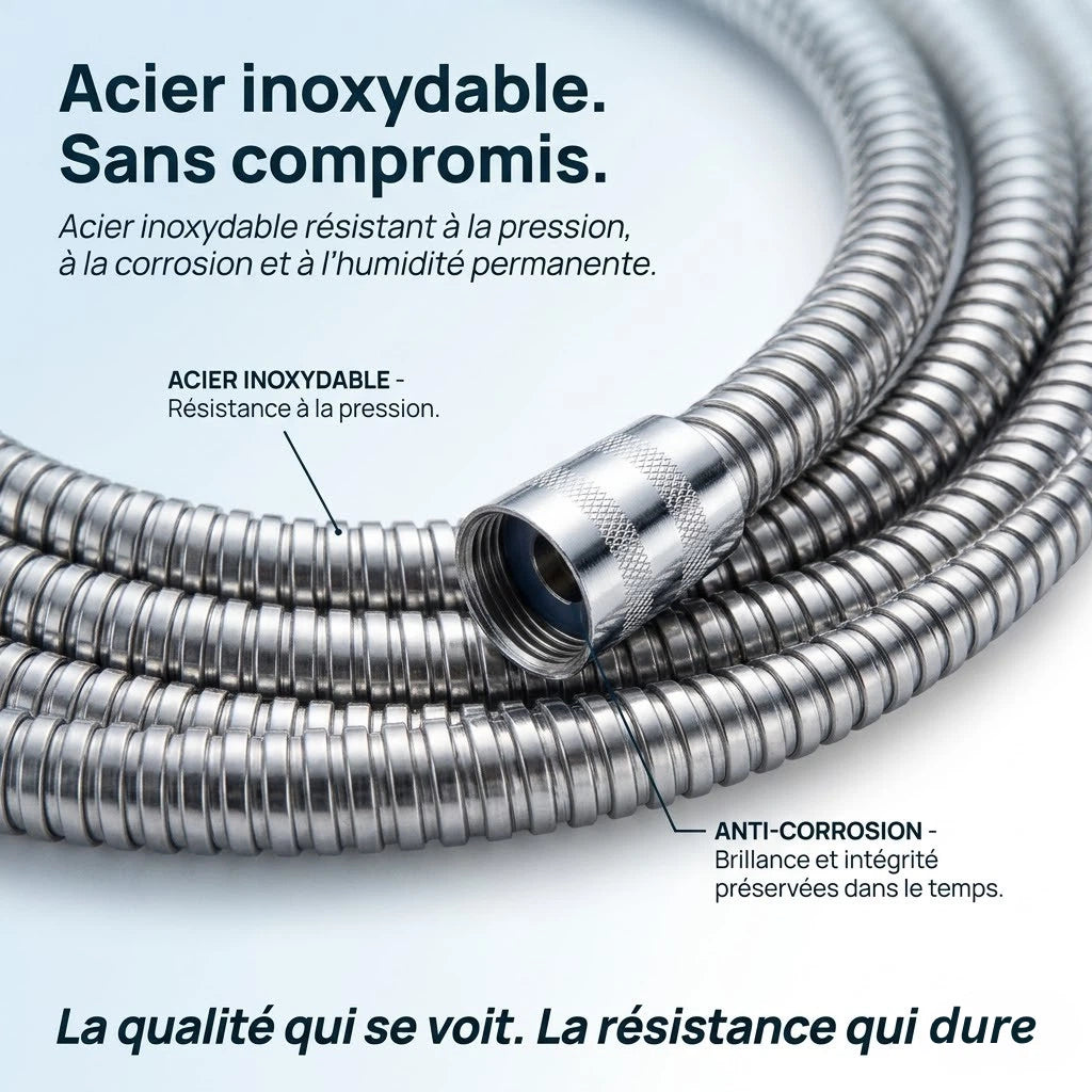 Raccord de douche universel 1.5m flexible - vue de face sur fond blanc
