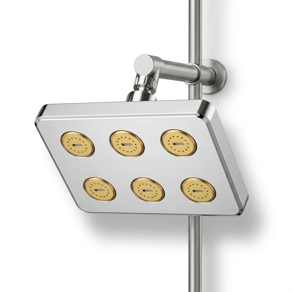 Mini tête de douche effet pluie vue de face sur fond blanc