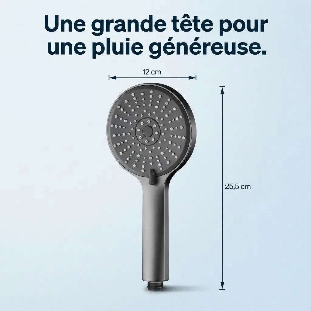 Pommeau de Douche Haute Pression 5 Jets - vue de détail sur fond blanc