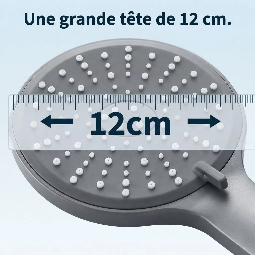 Pommeau de Douche Haute Pression 5 Jets - détail des buses sur fond blanc