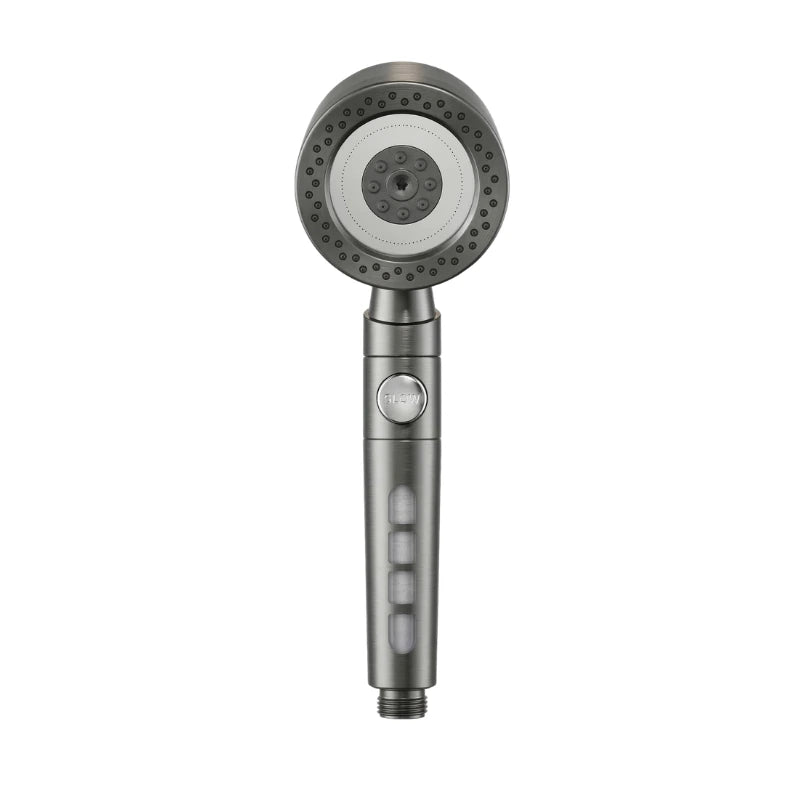 Pommeau de douche anti calcaire avec jet puissant vu de face sur fond blanc