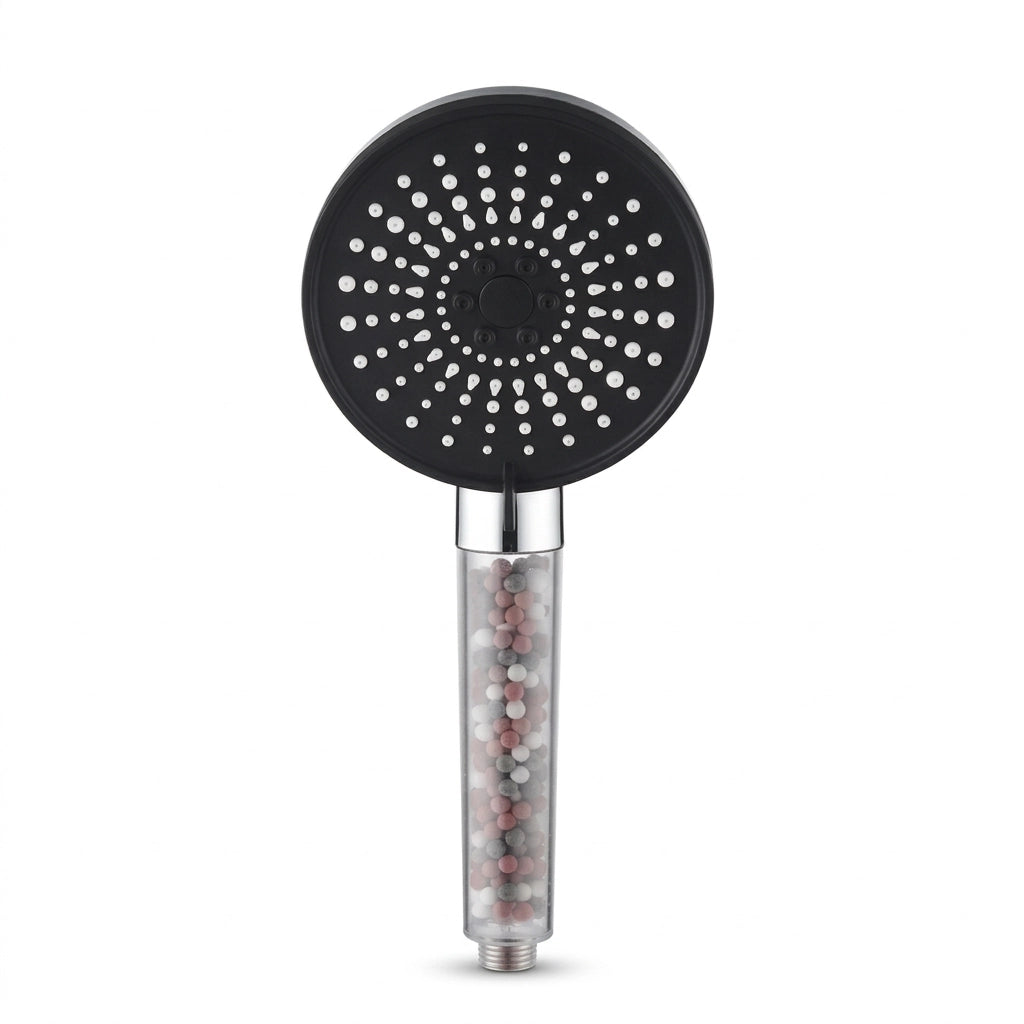 Pommeau de douche noir anti calcaire à billes 5 modes - vue principale sur fond blanc