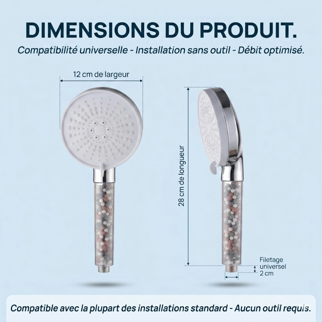 Pommeau de douche anti calcaire à billes 5 modes - vue rapprochée sur fond blanc