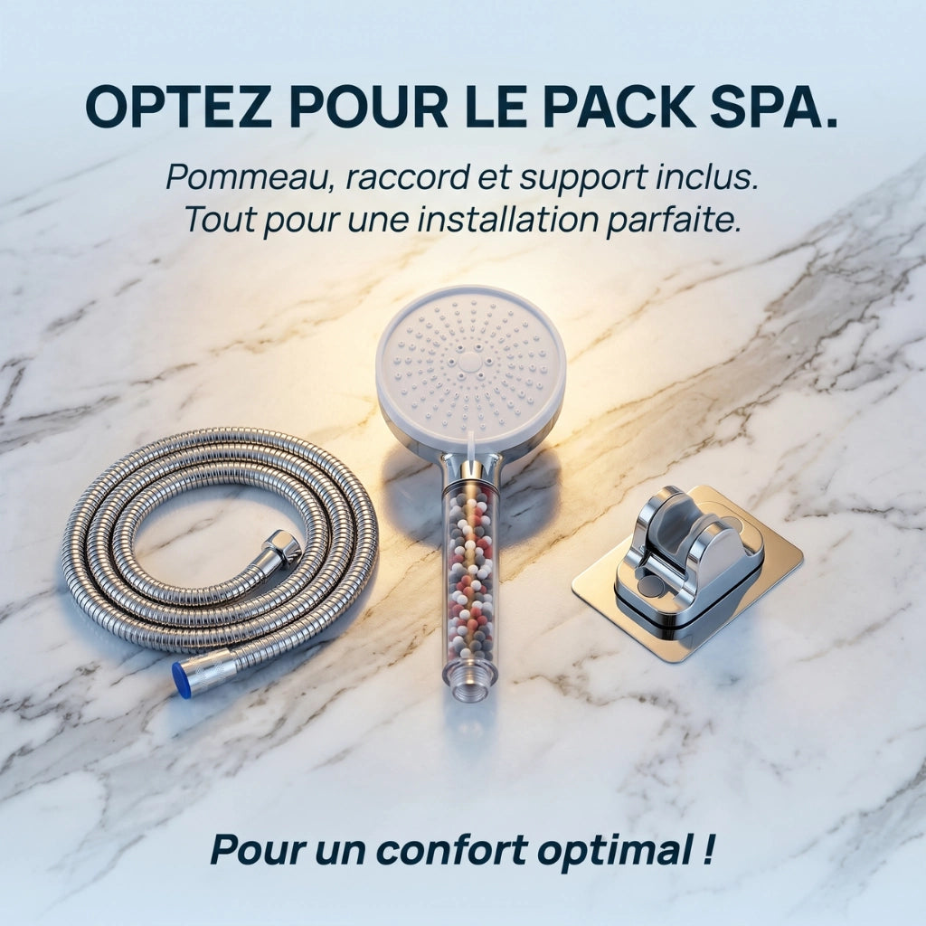 Pommeau de douche anti calcaire à billes 5 modes - vue de dos sur fond blanc