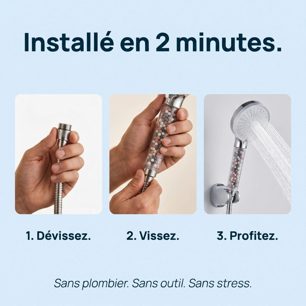 Pommeau de douche anti calcaire à billes 5 modes - vue principale sur fond blanc