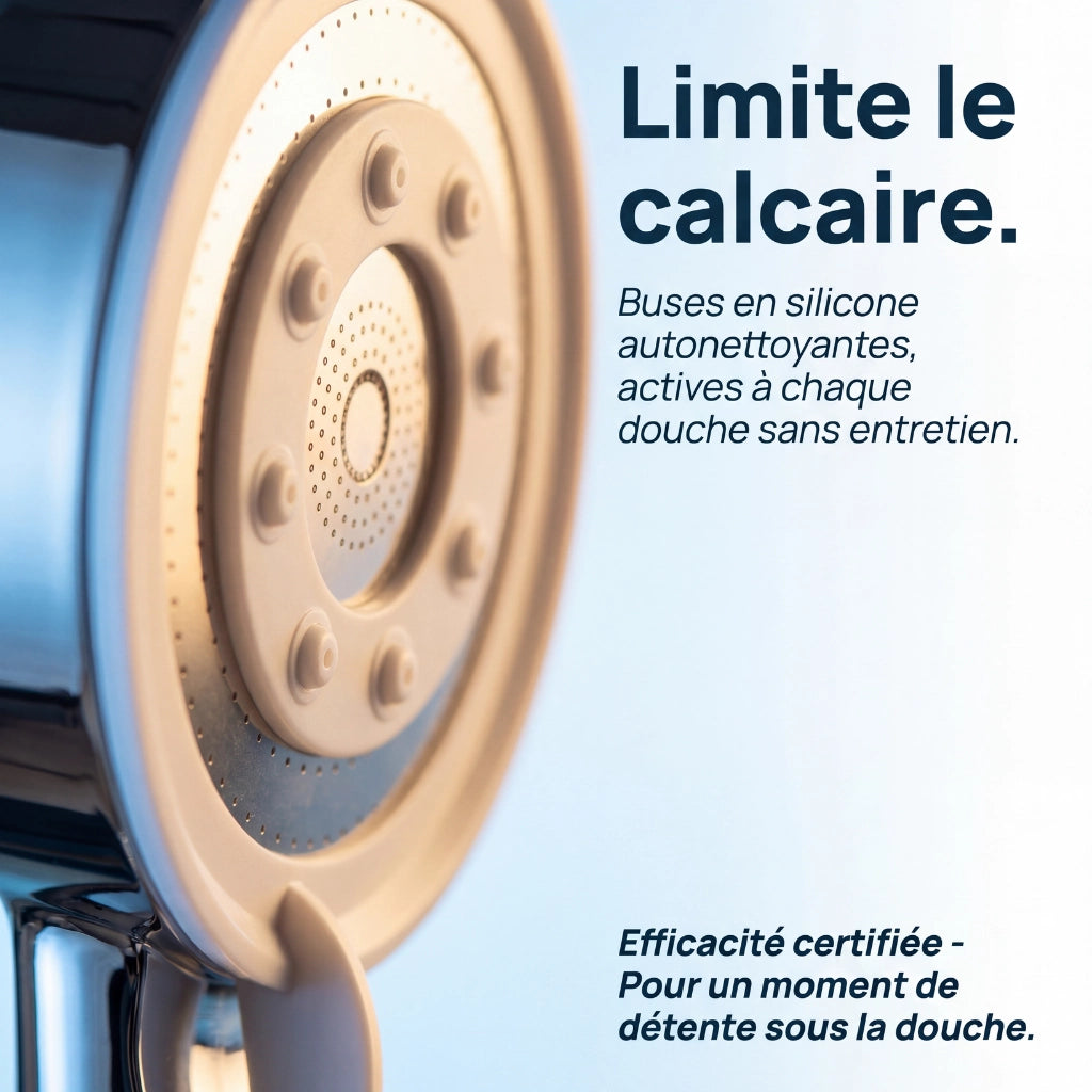 Pommeau de douche haute pression limite le calcaire de côté.