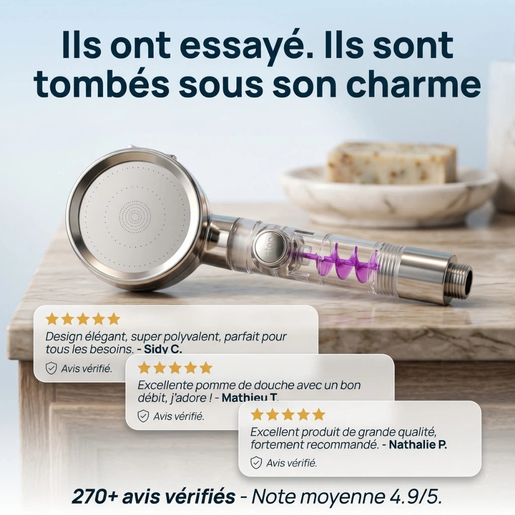 Pommeau de douche anti calcaire turbo chargé