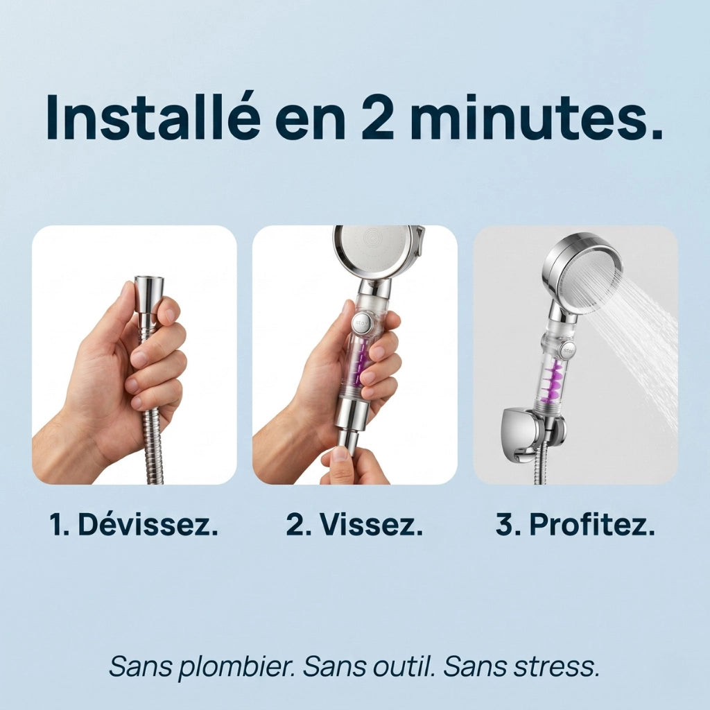 Pommeau de douche anti calcaire turbo chargé