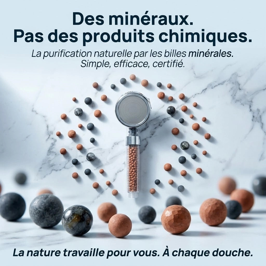 Pommeau de douche à billes spa - en utilisation dans la douche