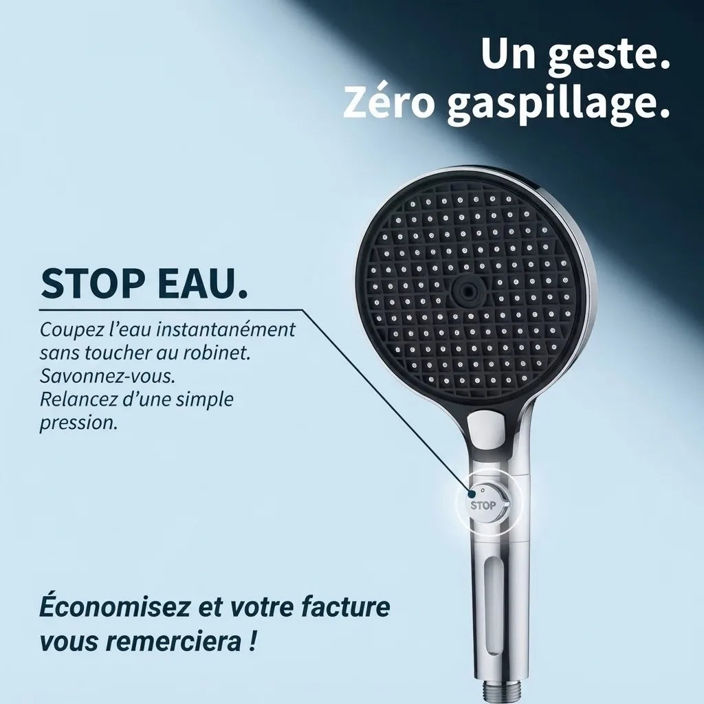 Pommeau de Douche avec Bouton Stop et Filtre - vue de détail sur fond blanc