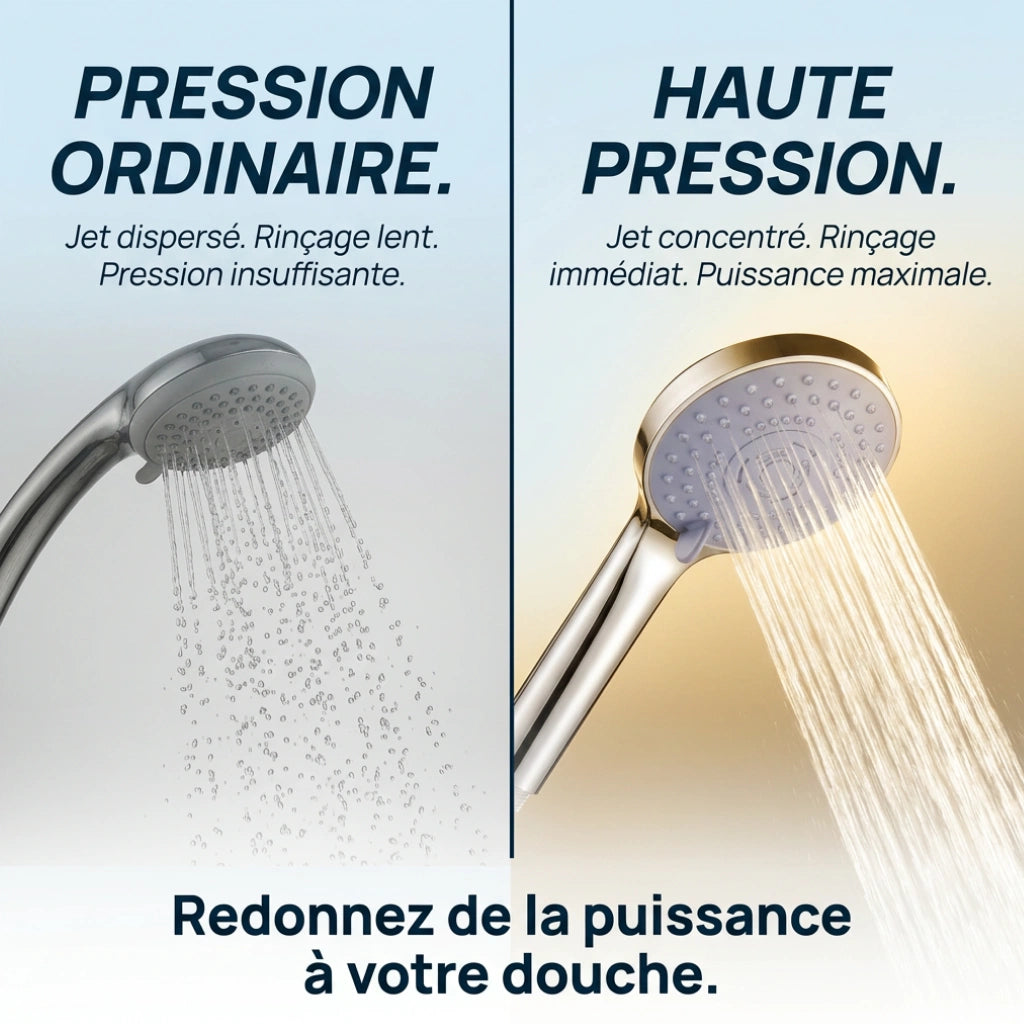 Pommeau de douche haute pression avec buse - vue de dos sur fond blanc
