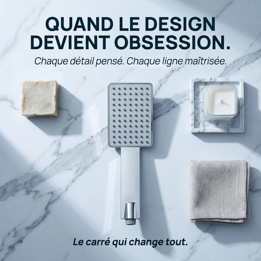 Pommeau de douche carré super pressurisé - détail des buses sur fond blanc