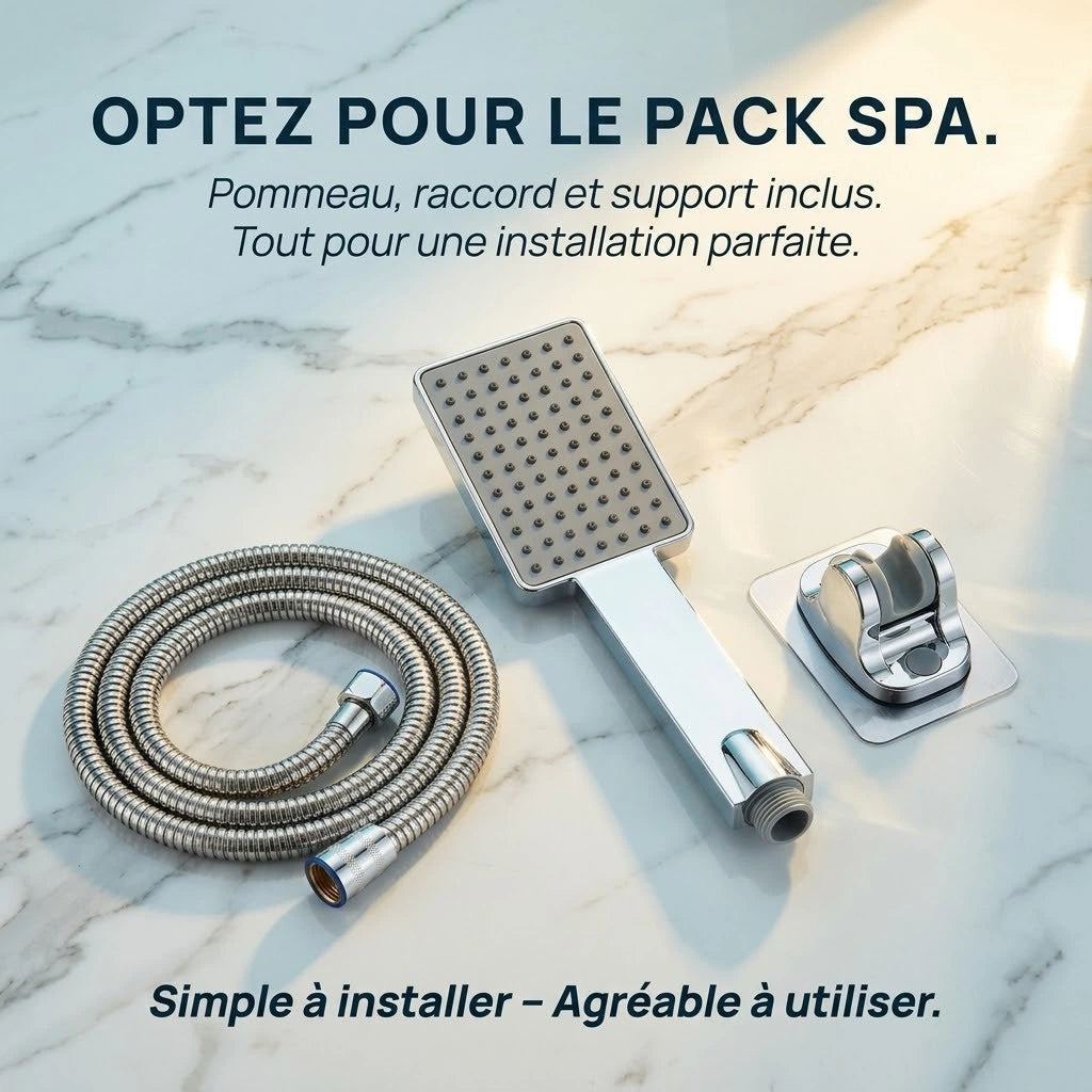 Pommeau de douche carré super pressurisé - vue rapprochée sur fond blanc