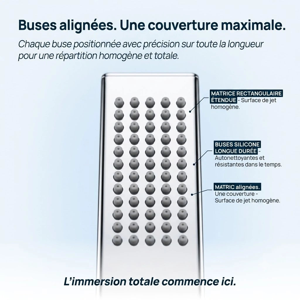 Pommeau de douche rectangulaire chromé - vue de face sur fond blanc