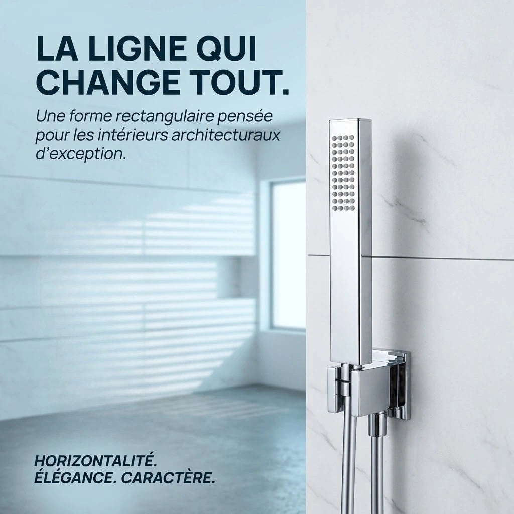 Pommeau de douche rectangulaire chromé - vue principale sur fond blanc