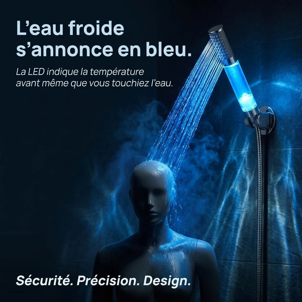 Pommeau de douche à led compact - vue principale sur fond blanc