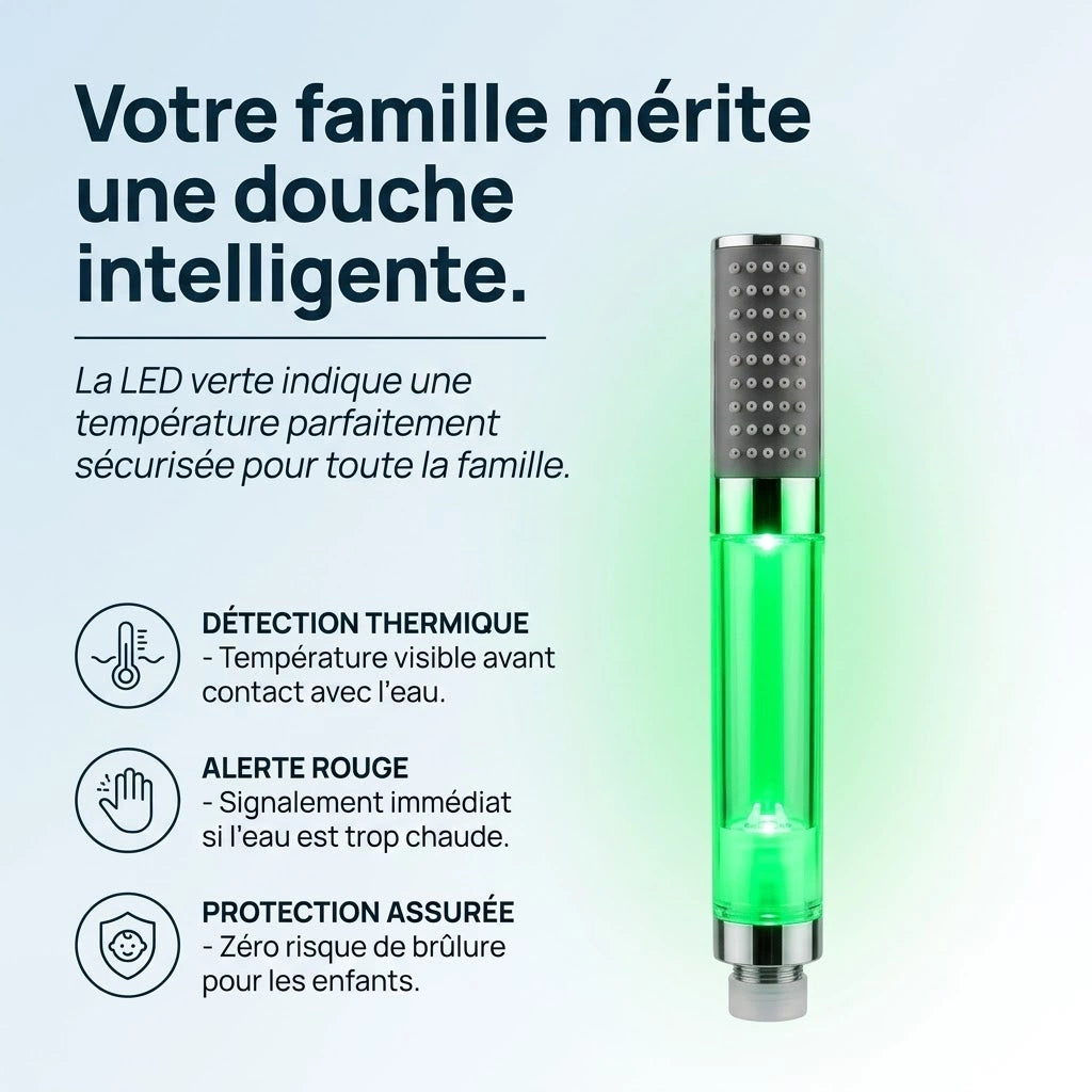 Pommeau de douche à led compact - détail des buses sur fond blanc
