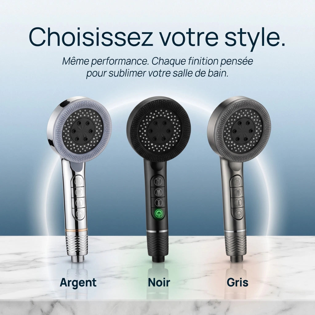 Pommeau de douche économique connecté avec filtre - en utilisation dans la douche