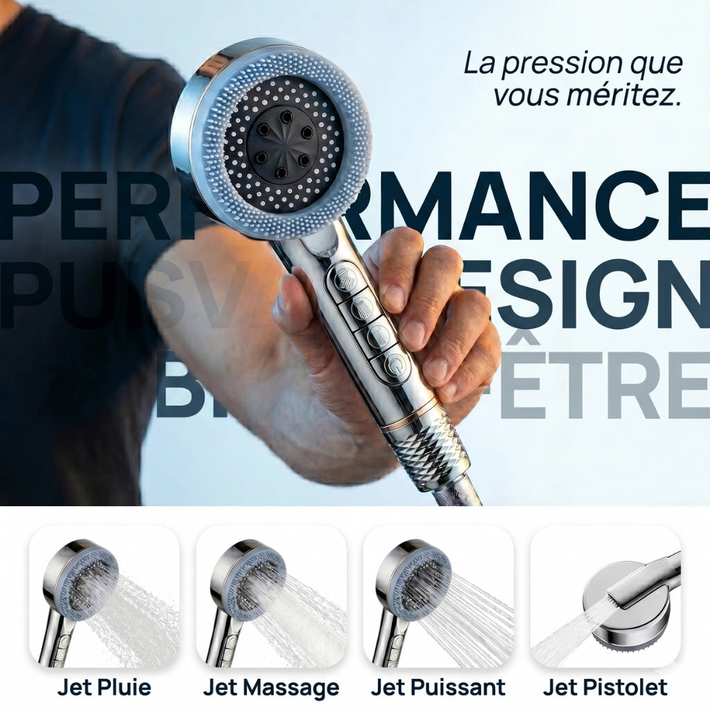 Pommeau de douche économique connecté avec filtre - vue principale sur fond blanc