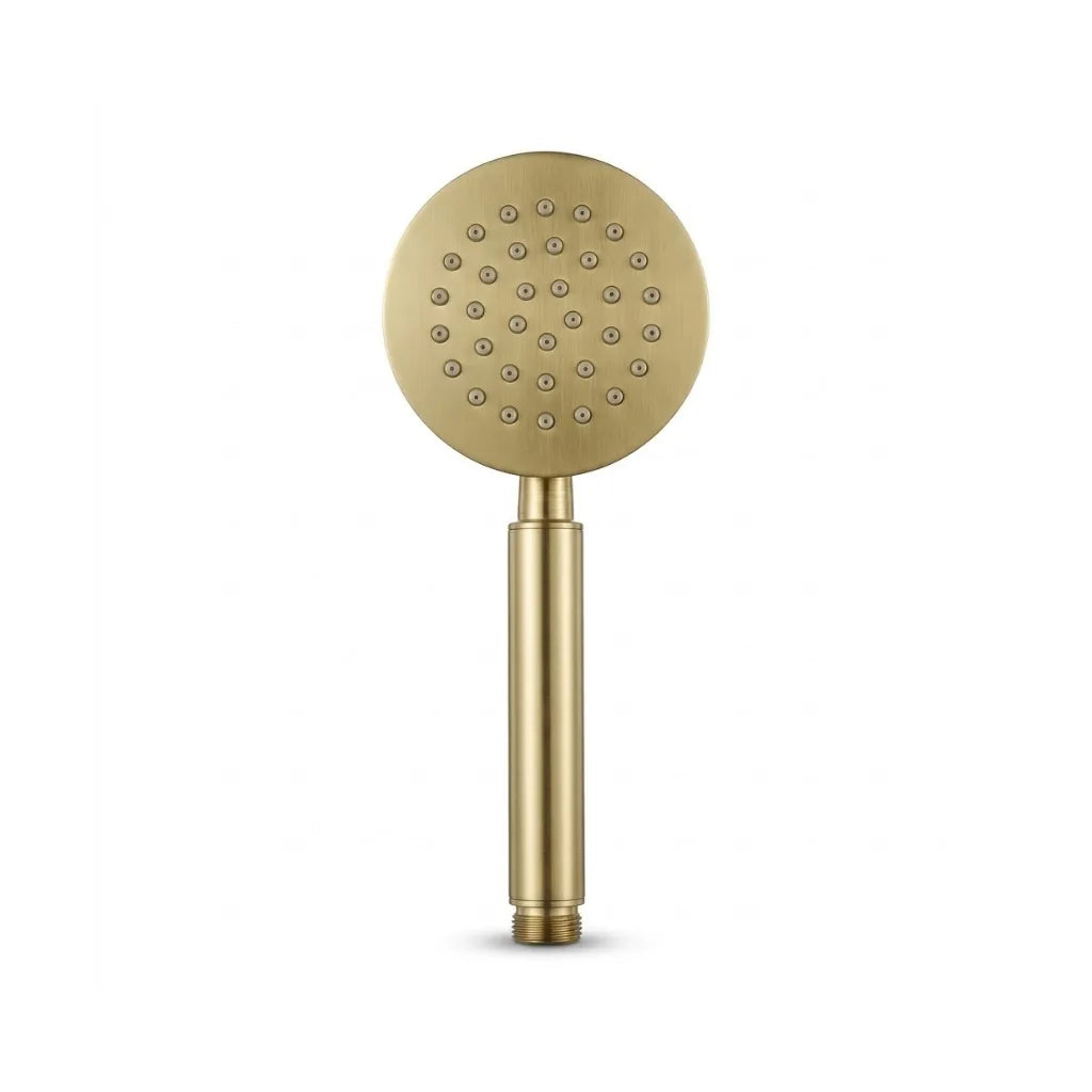 Pommeau de Douche Doré Brossé Grande Tête Ronde Plate - vue principale sur fond blanc