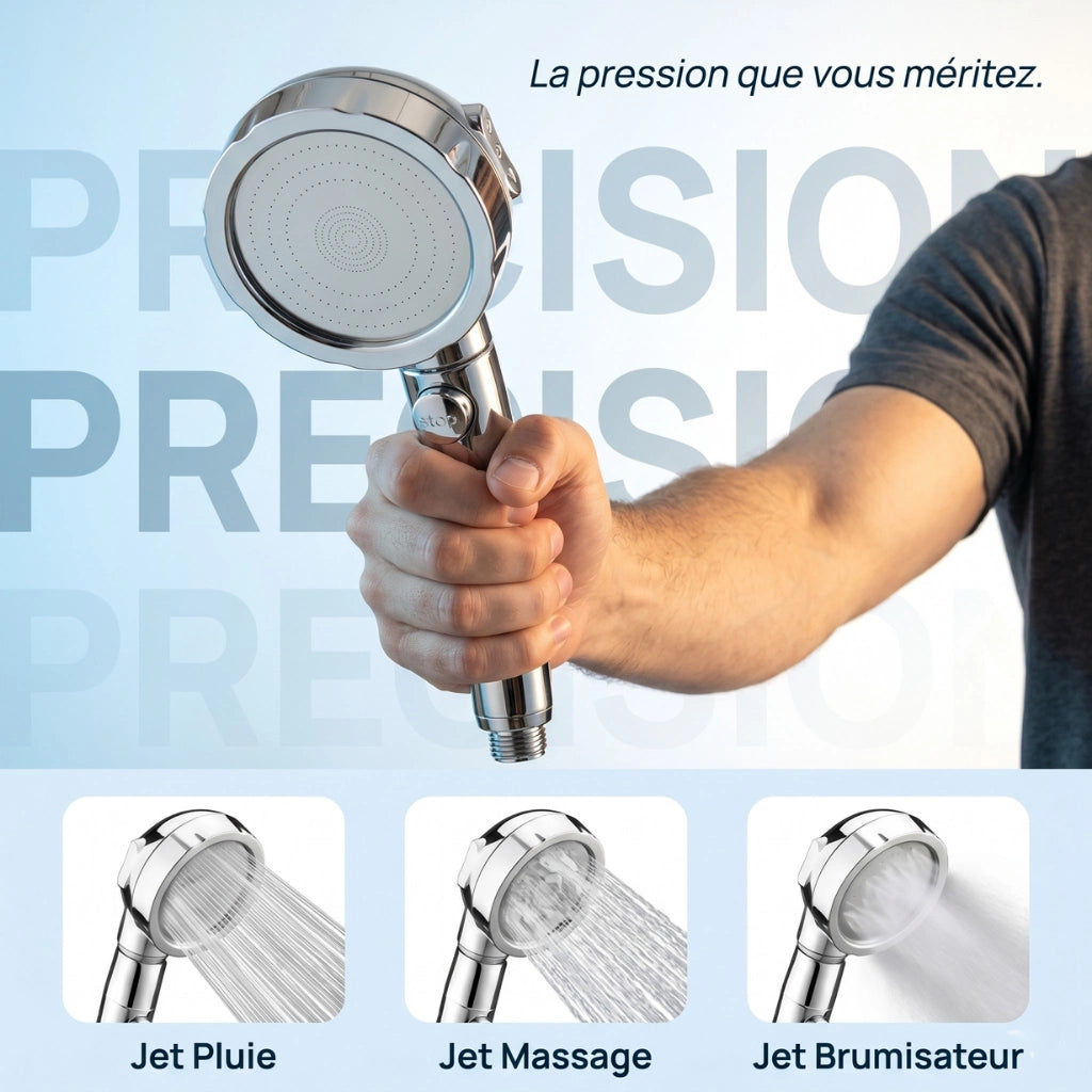 Pommeau de douche à économie d'eau - vue principale sur fond blanc