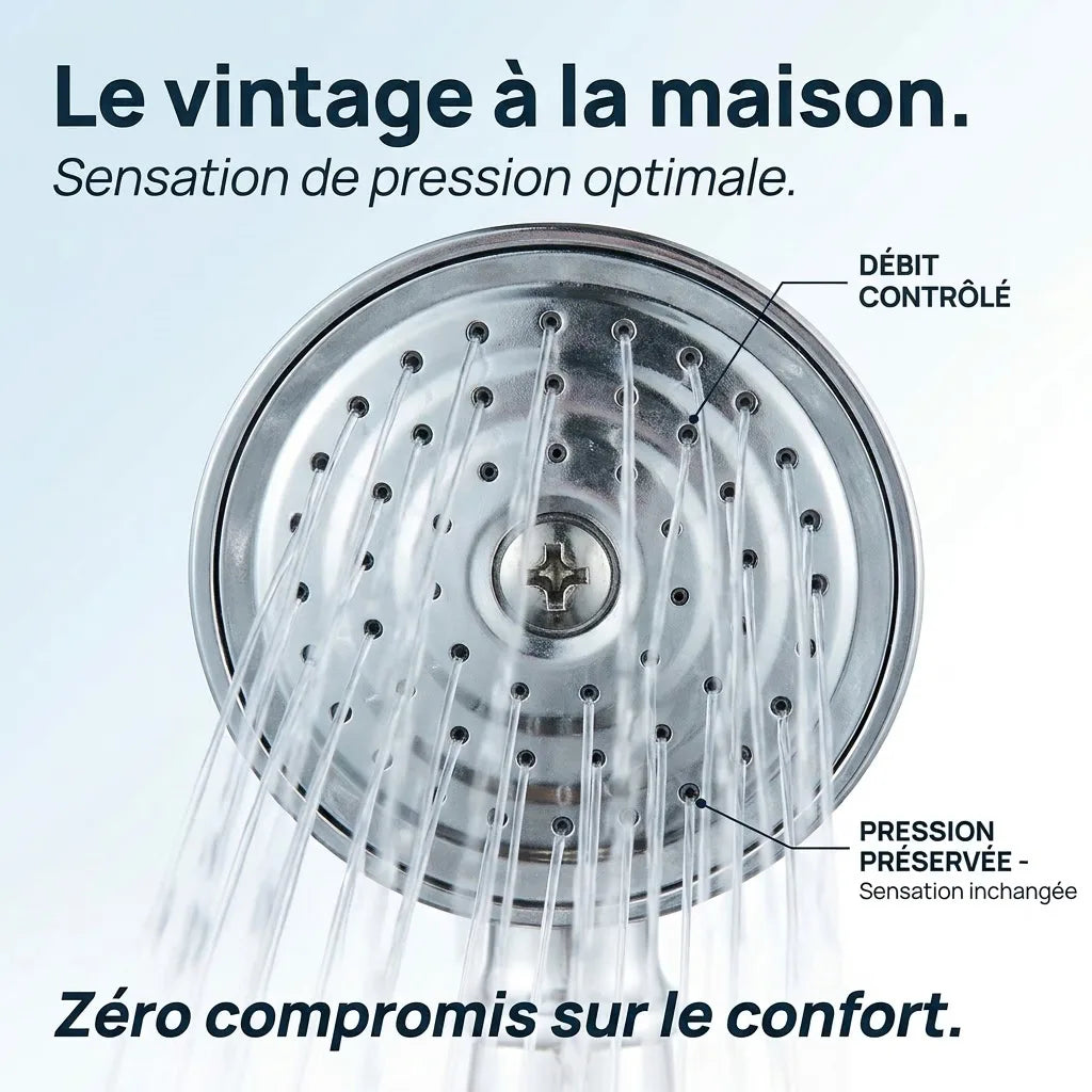 Pommeau de Douche Économique Chromé Vintage en Laiton - vue de côté sur fond blanc
