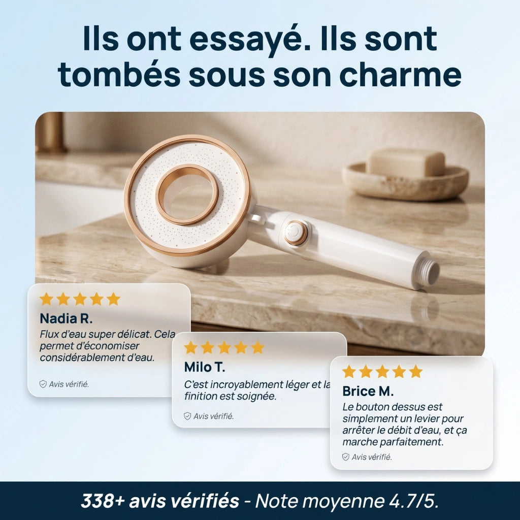 Pommeau de douche brumisateur économique - vue de dos sur fond blanc