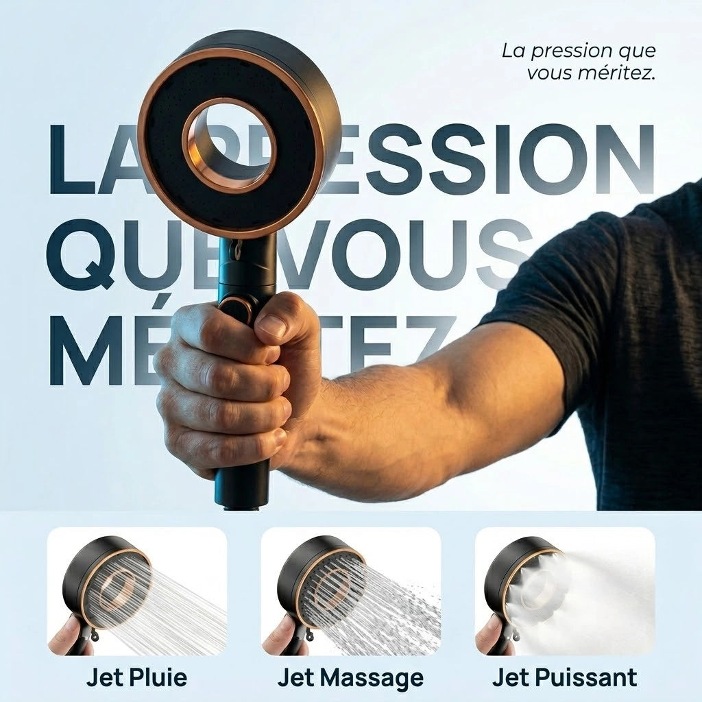 Pommeau de douche économique noir élégant - vue principale sur fond blanc
