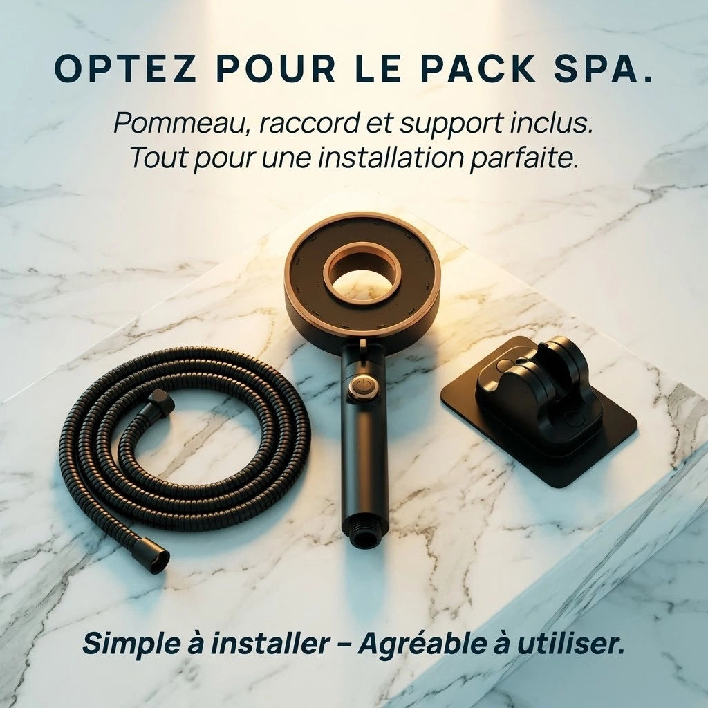 Pommeau de douche économique noir élégant - vue rapprochée sur fond blanc