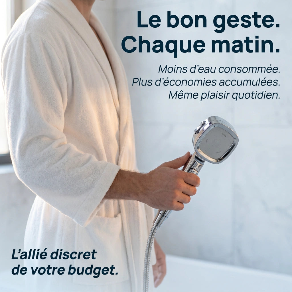Pommeau de douche économique haute pression - détail du mécanisme sur fond blanc