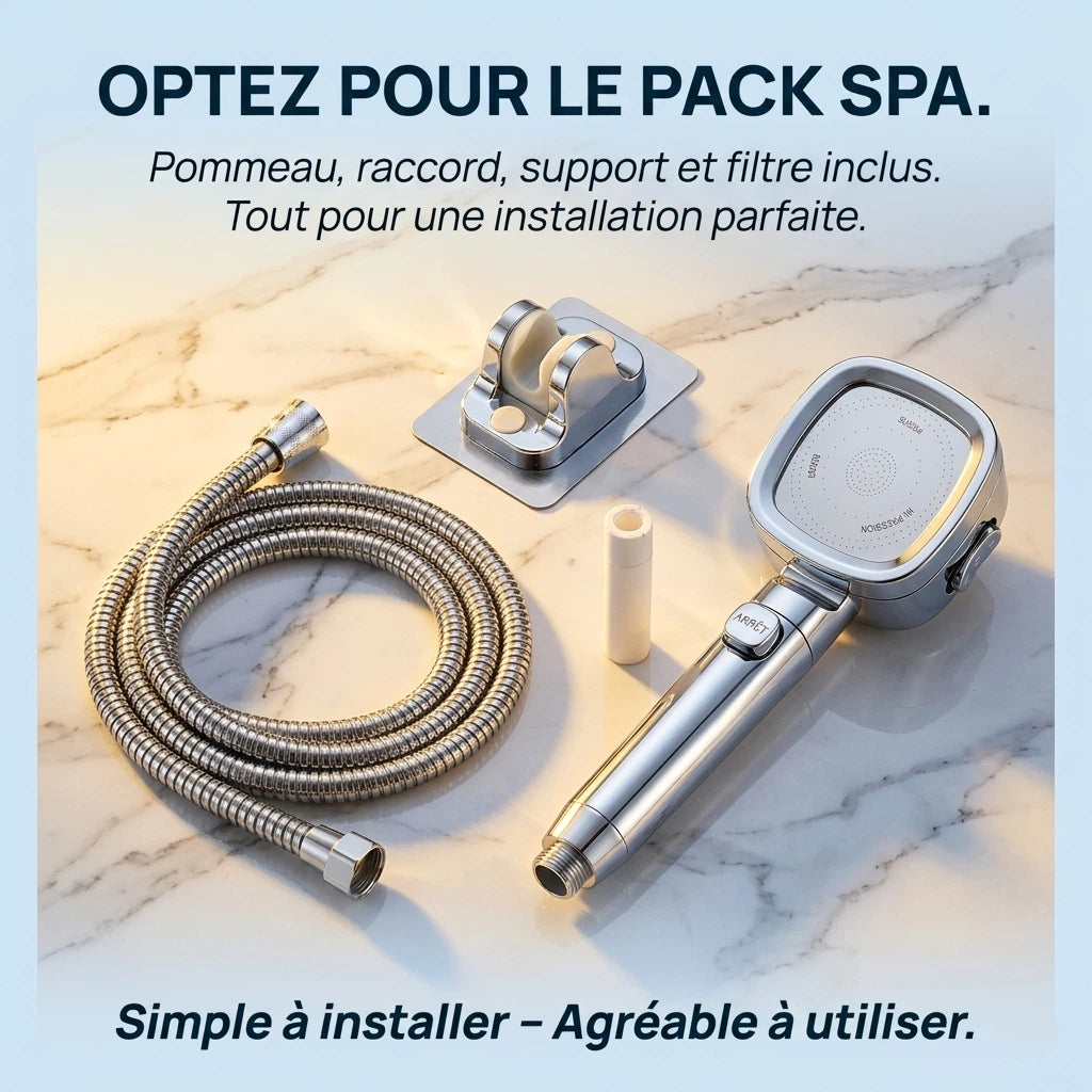 Pommeau de douche économique haute pression - vue rapprochée sur fond blanc
