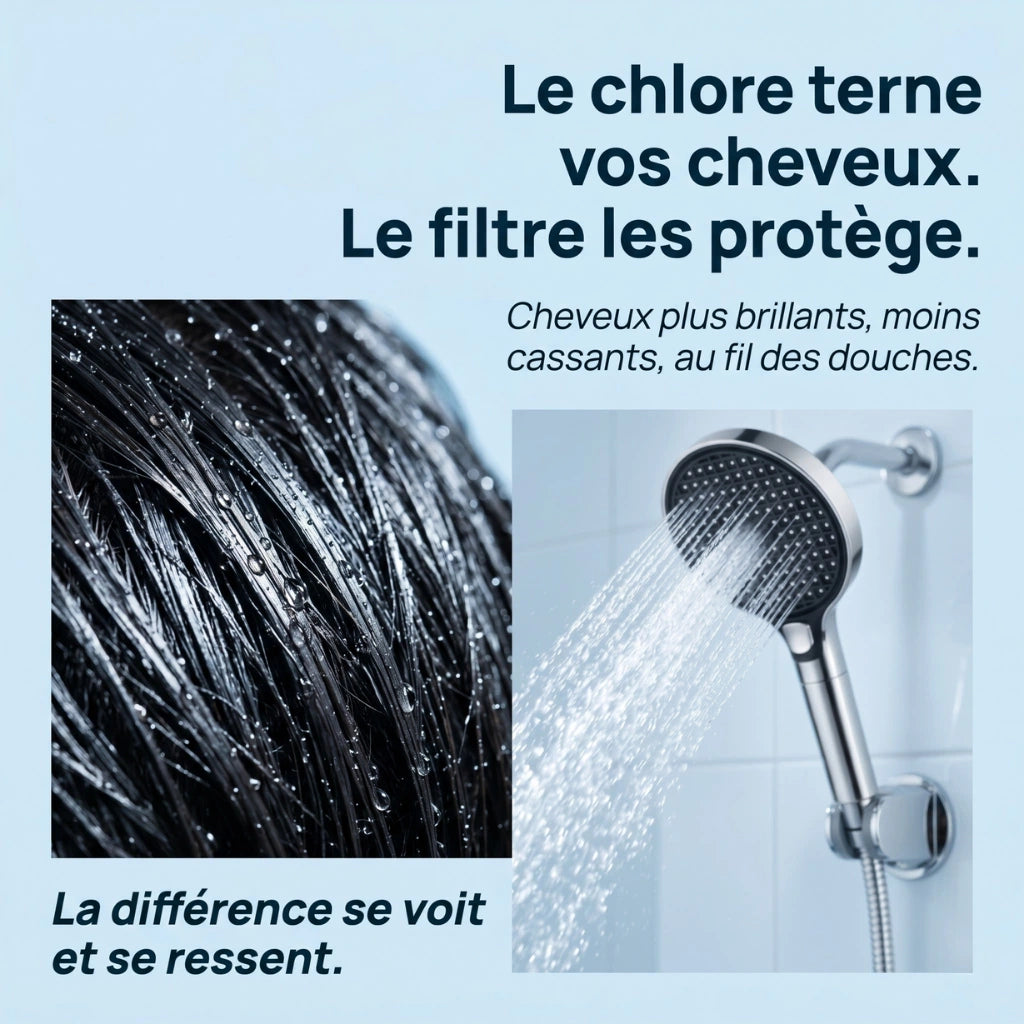 Pommeau de douche filtrant à haute pression - vue de dos sur fond blanc