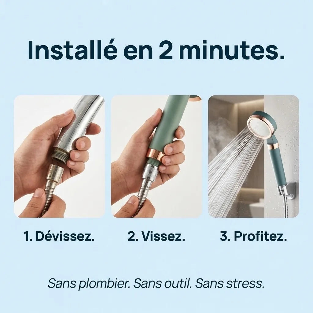 Installation du pommeau de douche filtrant en 3 étapes