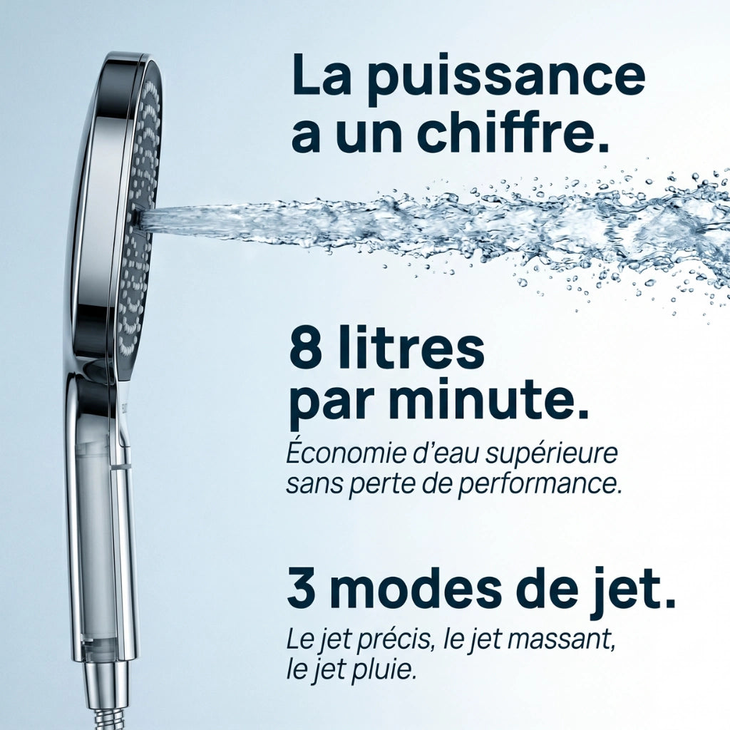 Pommeau de douche haute pression avec filtre - vue de dos sur fond blanc