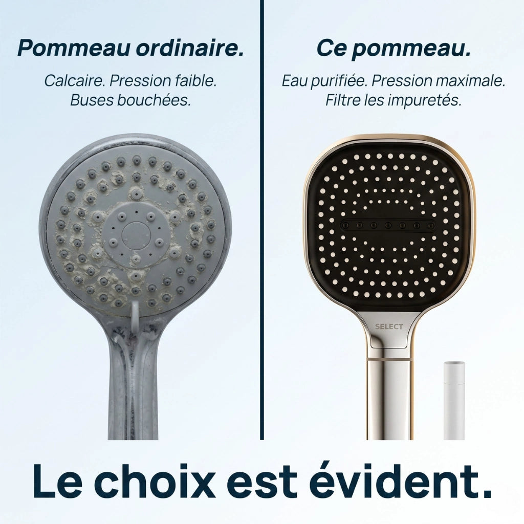 Pommeau de douche haute pression avec filtre - détail des buses sur fond blanc