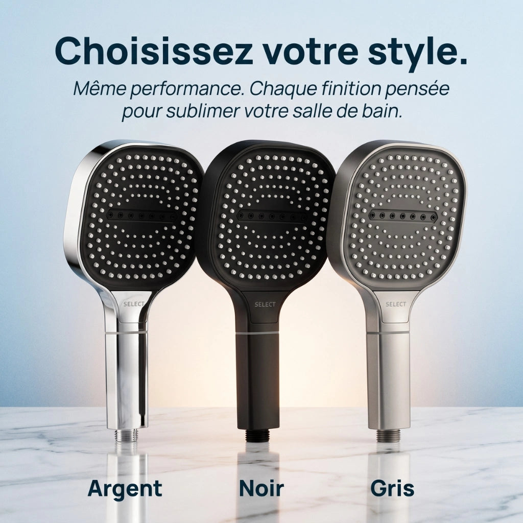 Pommeau de douche haute pression avec filtre - détail du mécanisme sur fond blanc