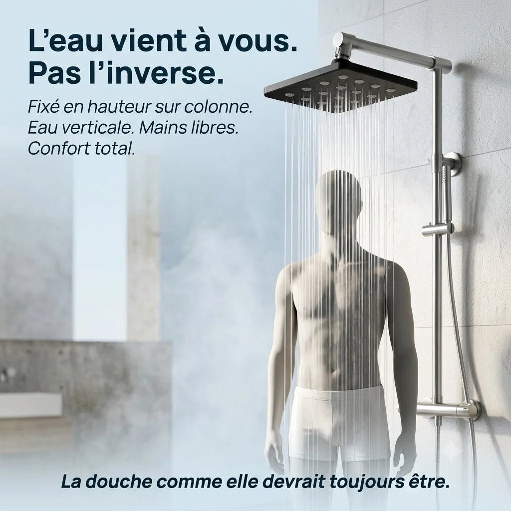 Pommeau de douche fixe antiblocage - vue de dos sur fond blanc